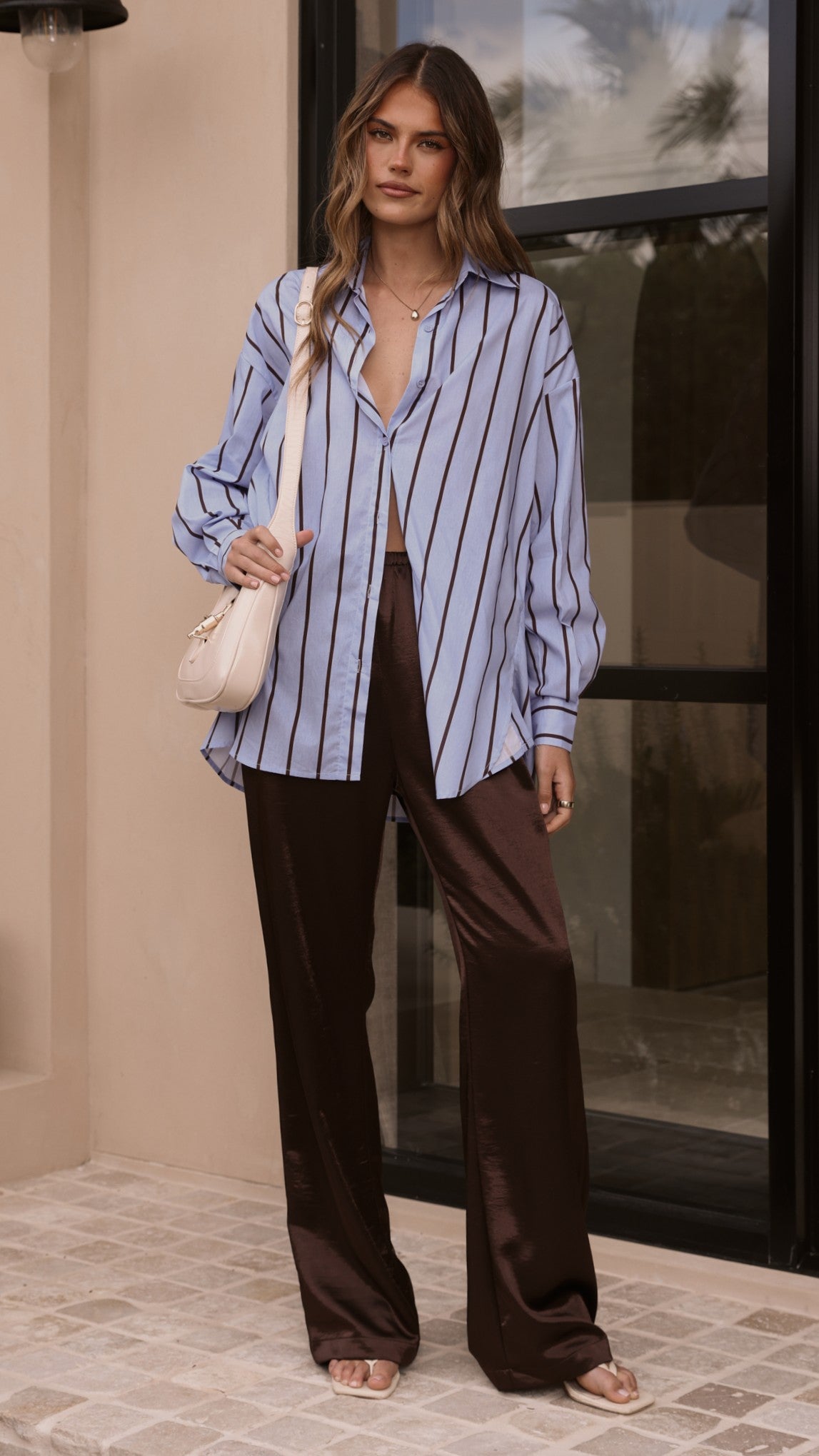 Arli Button Up Shirt - Blue/Brown Stripe - Billy J