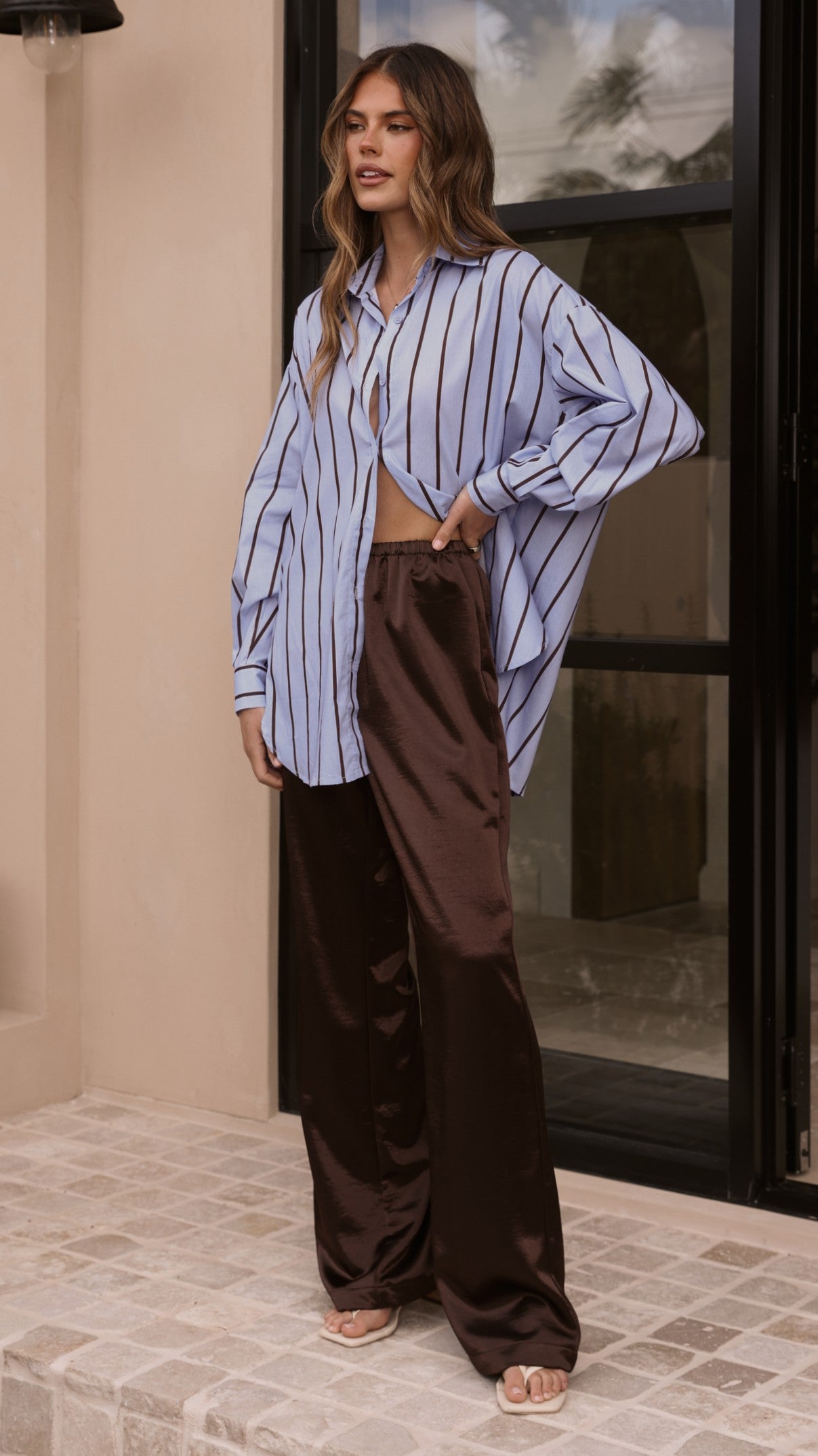 Arli Button Up Shirt - Blue/Brown Stripe - Billy J