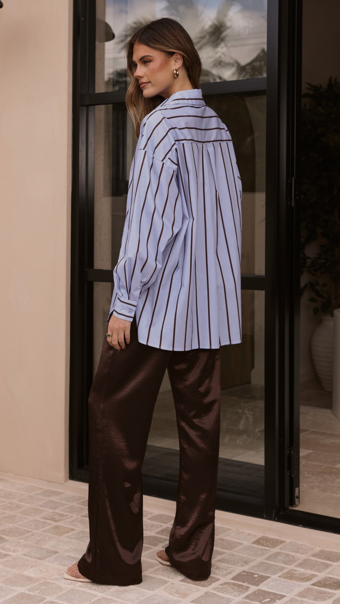 Arli Button Up Shirt - Blue/Brown Stripe - Billy J