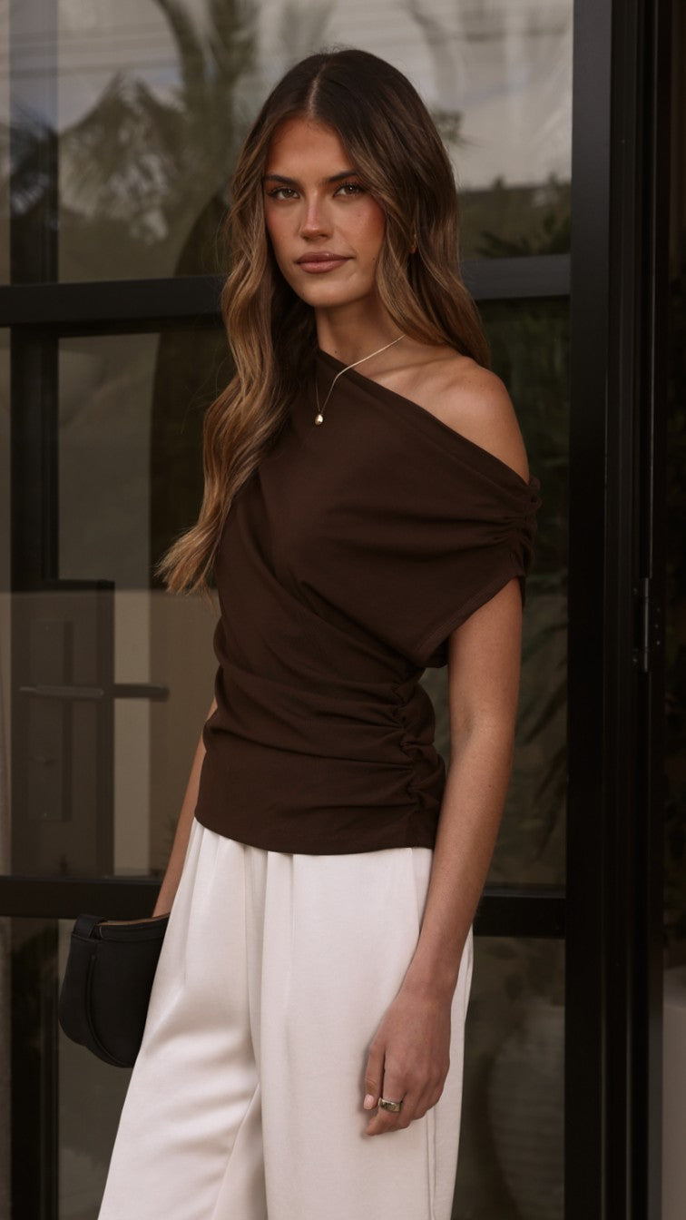 Ruby Off The Shoulder Tee - Chocolate - Billy J
