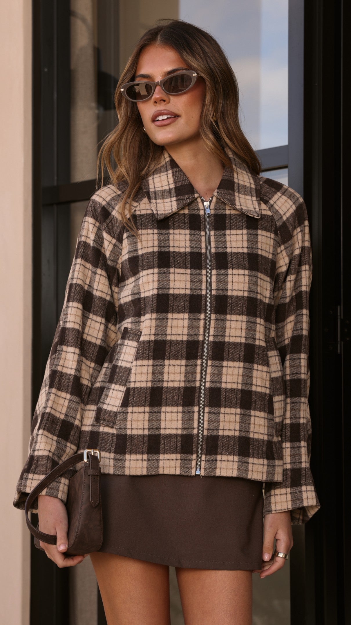 MVN Adrianna Jacket - Brown Plaid - Billy J