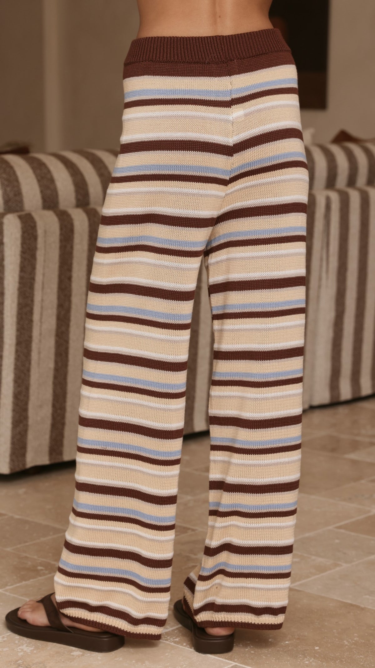 Florentine Knit Vest and Pants Set - Beige/Choc/Blue Stripe - Billy J