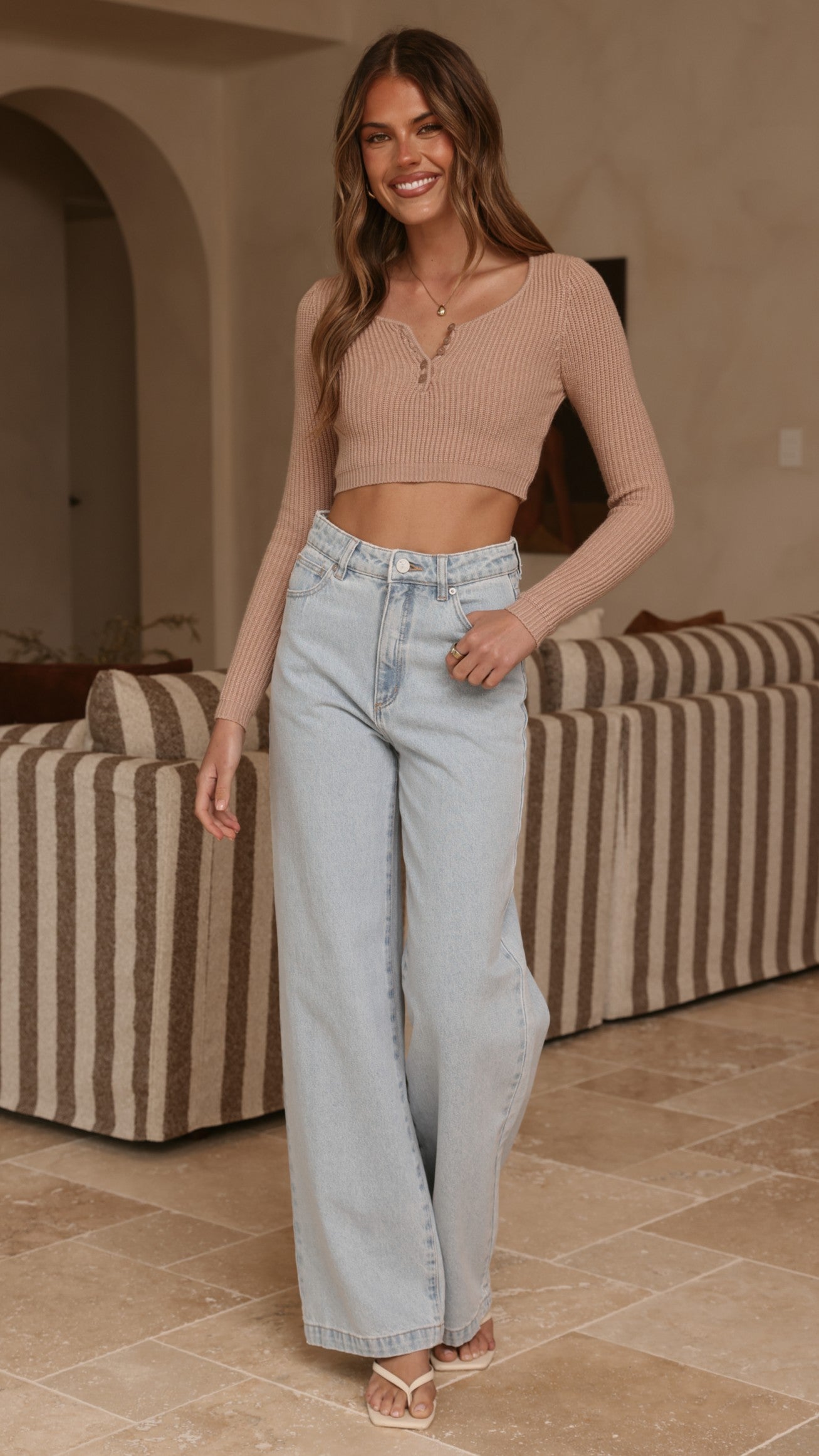 Lacy Long Sleeve Top - Mocha - Billy J