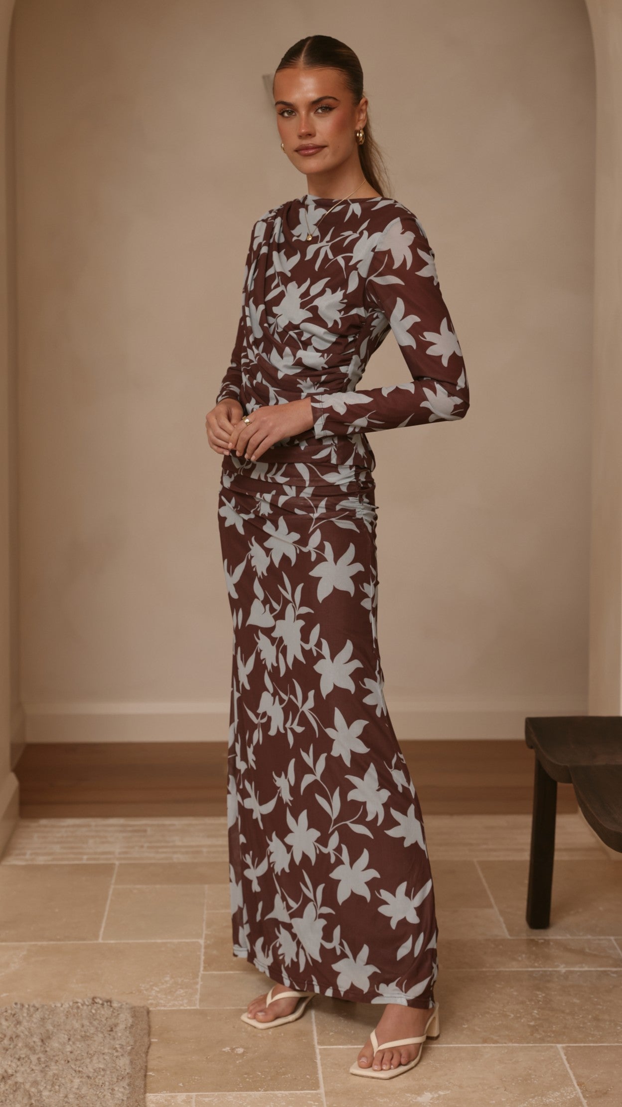 Ellita Maxi Skirt - Chocolate/Blue Print - Billy J