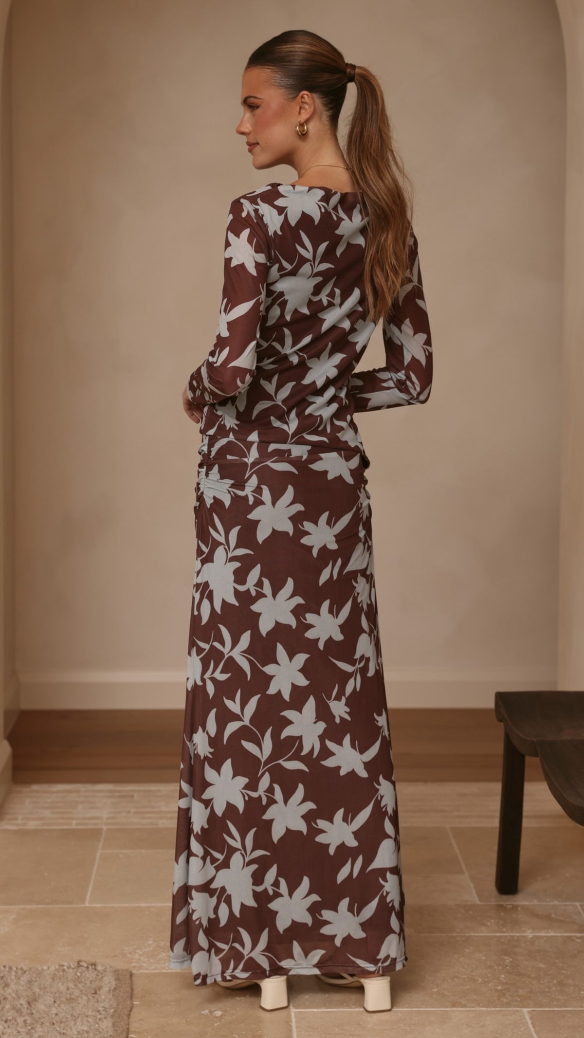 Ellita Maxi Skirt - Chocolate/Blue Print - Billy J