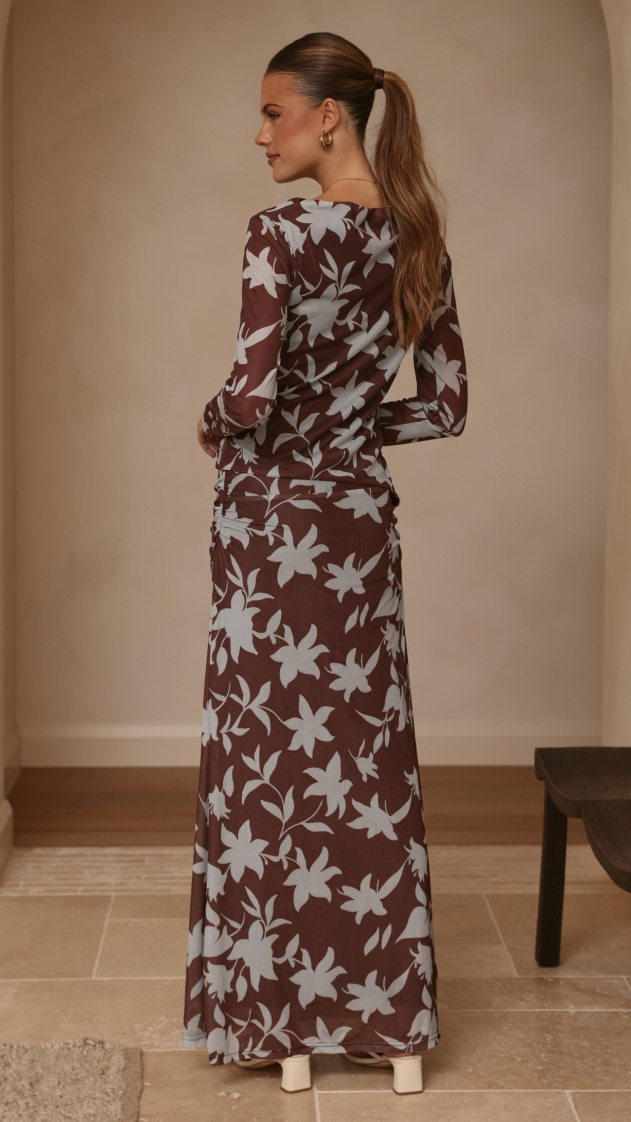 Ellita Maxi Skirt - Chocolate/Blue Print - Billy J