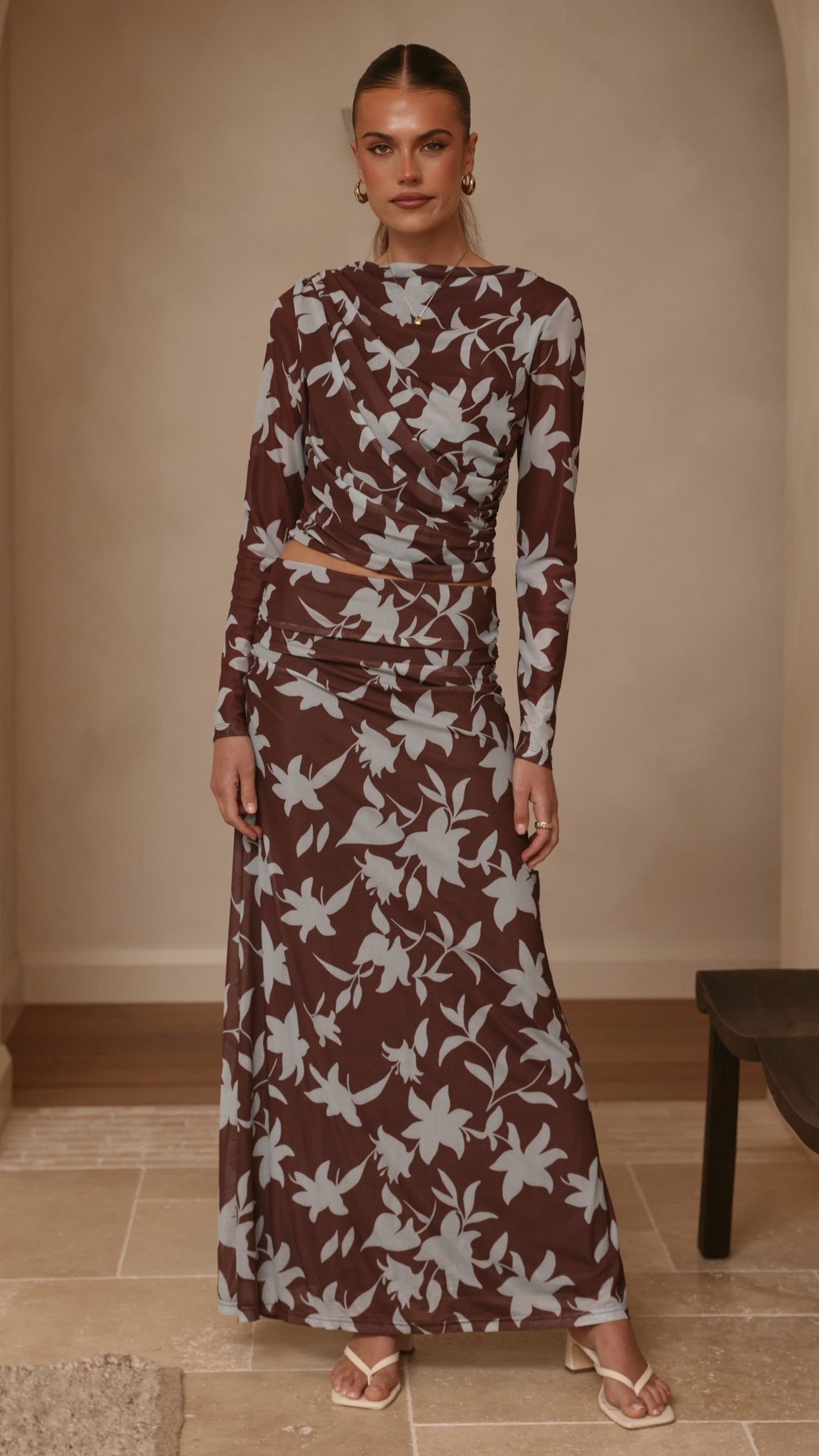 Ellita Maxi Skirt - Chocolate/Blue Print - Billy J