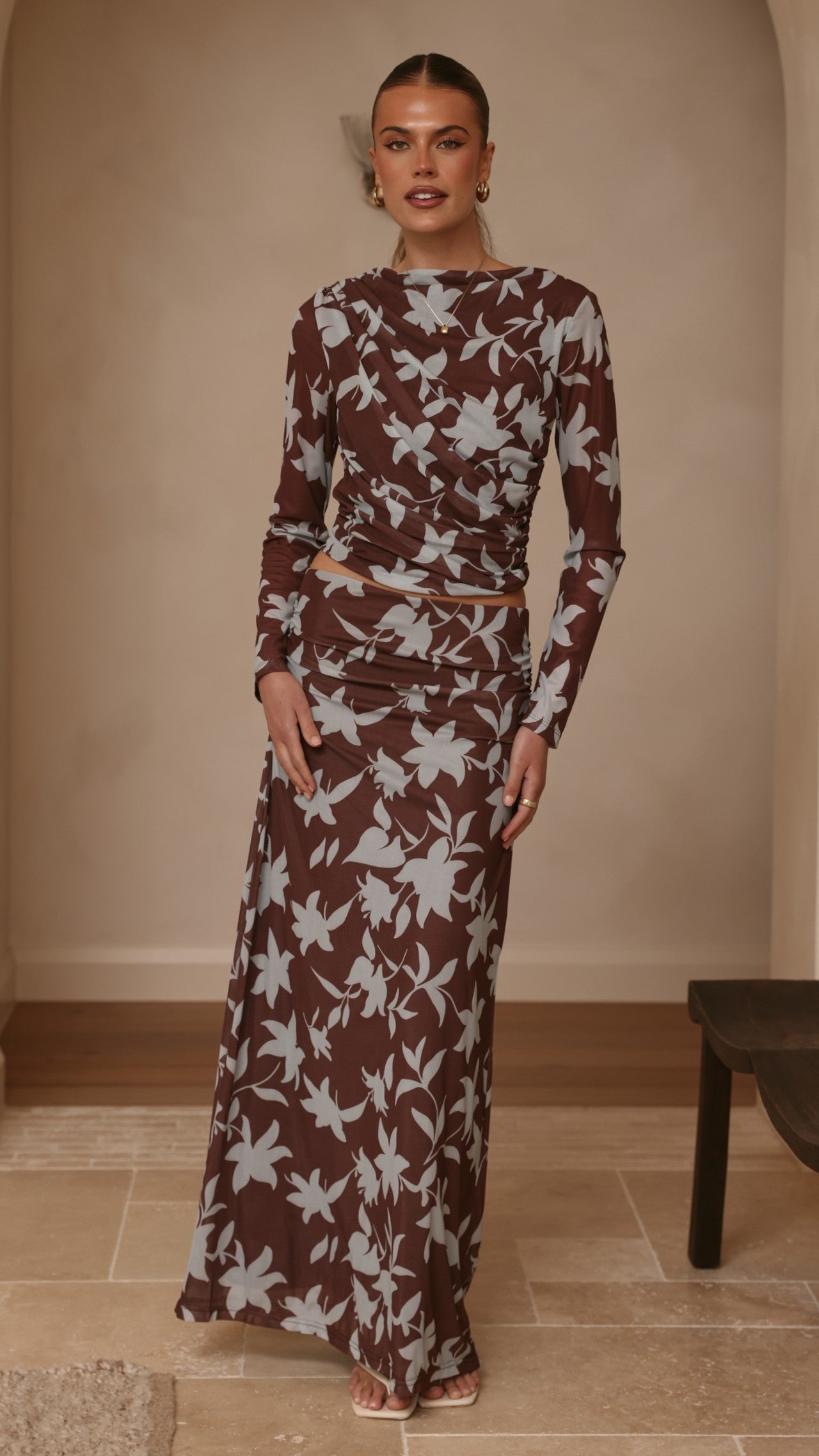 Ellita Maxi Skirt - Chocolate/Blue Print - Billy J