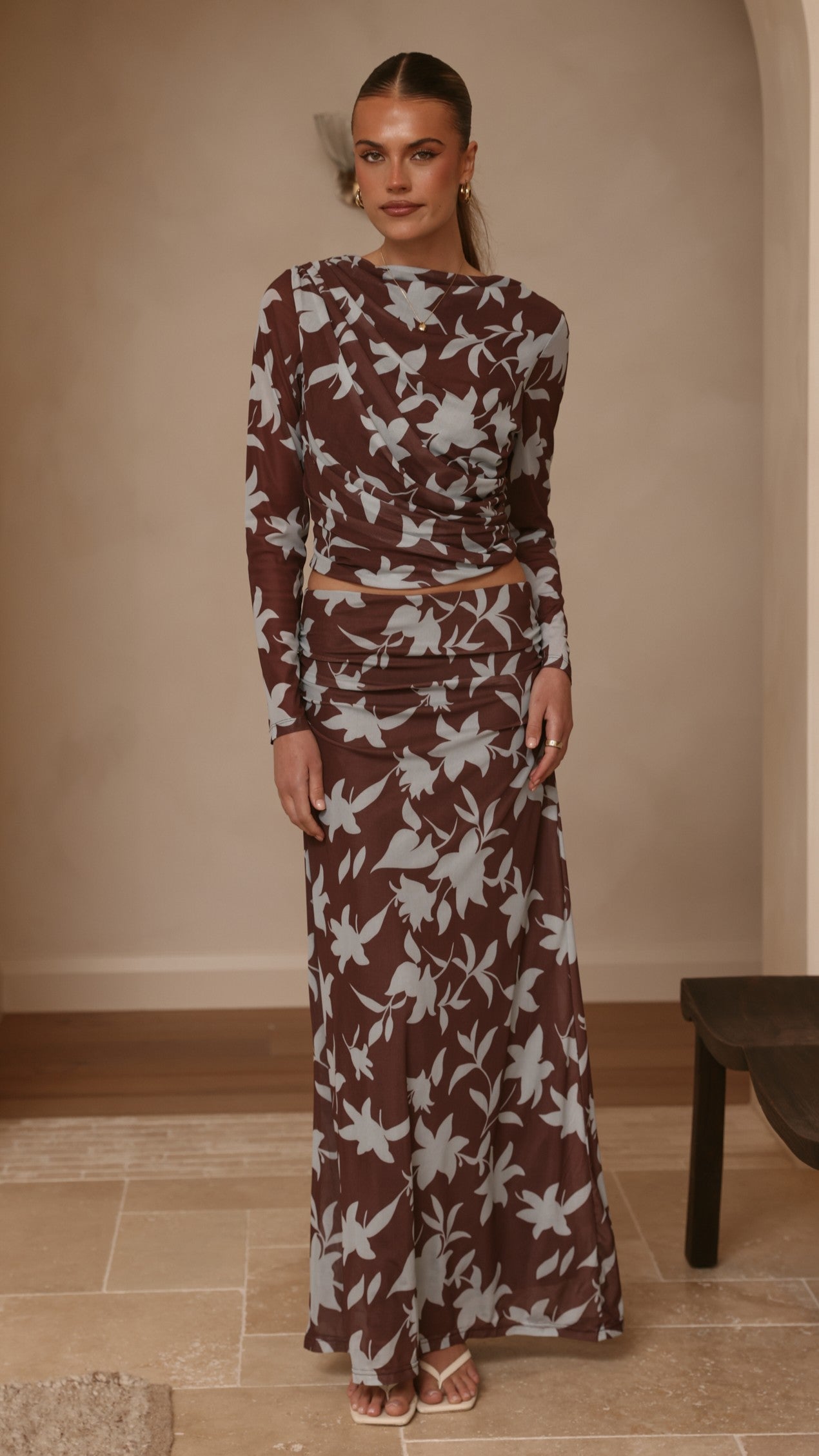 Ellita Maxi Skirt - Chocolate/Blue Print - Billy J