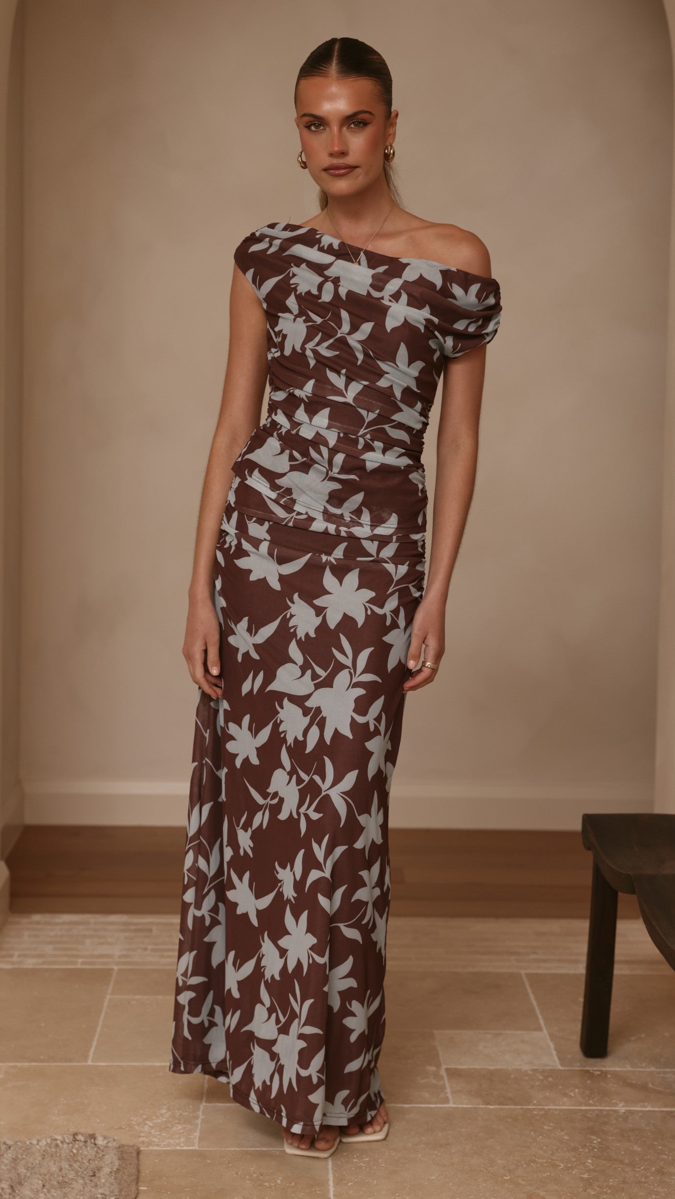 Nova Maxi Dress - Chocolate/Blue Print - Billy J