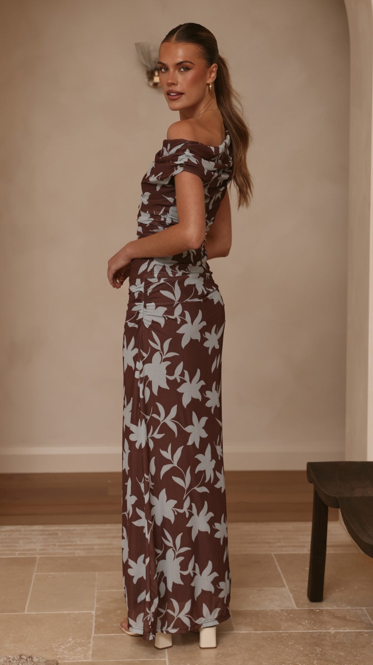Nova Maxi Dress - Chocolate/Blue Print - Billy J