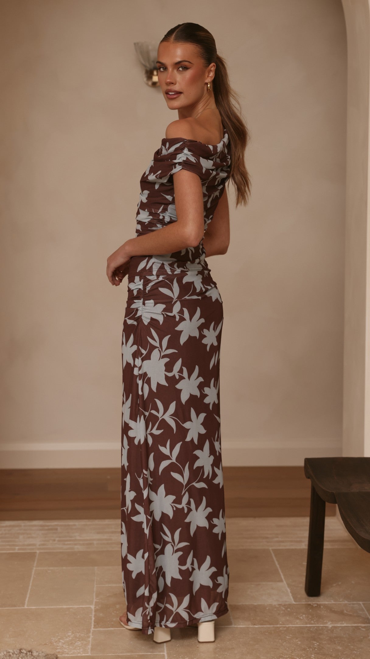 Nova Maxi Dress - Chocolate/Blue Print - Billy J