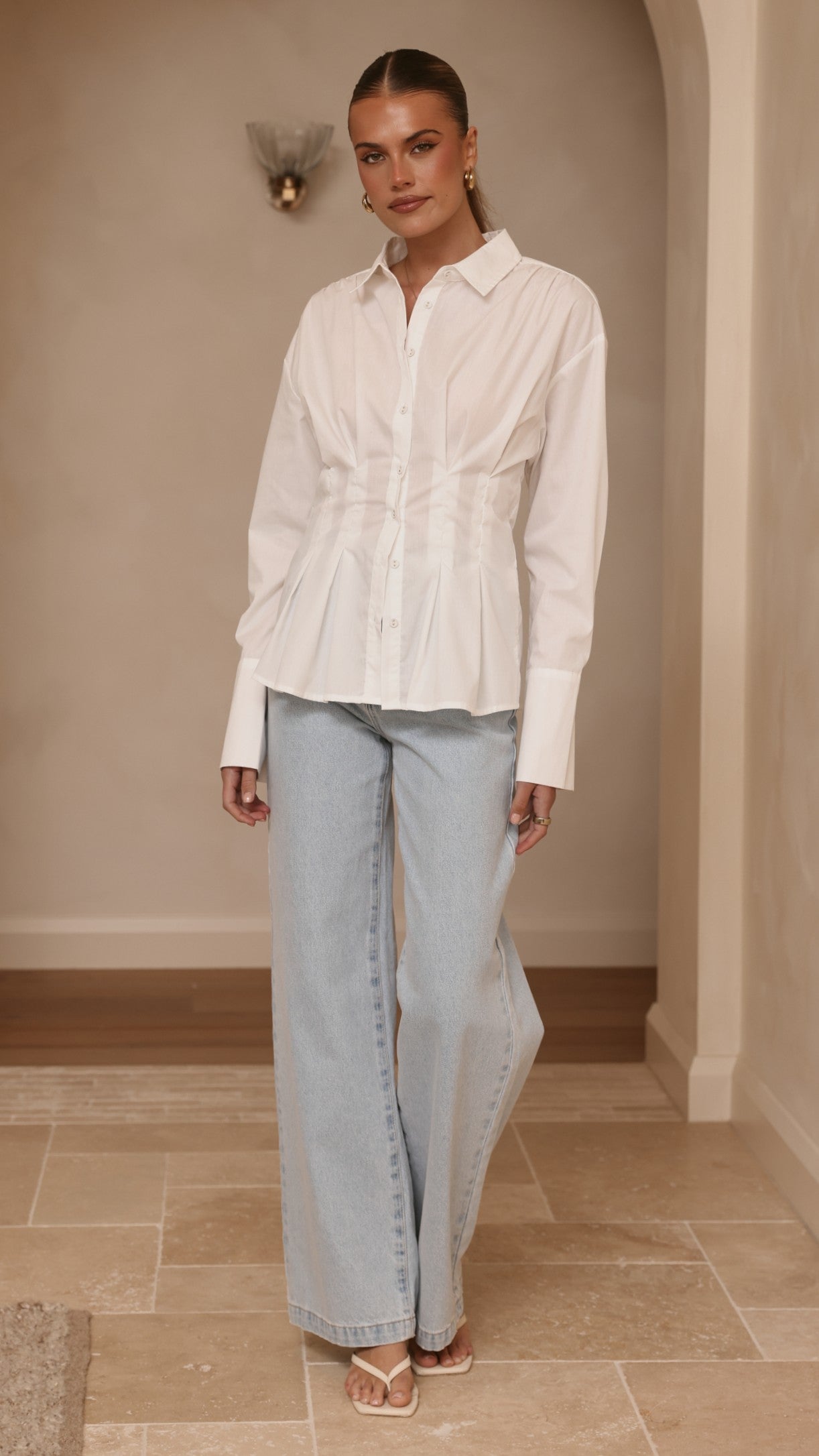 Riley Long Sleeve Top - White - Billy J