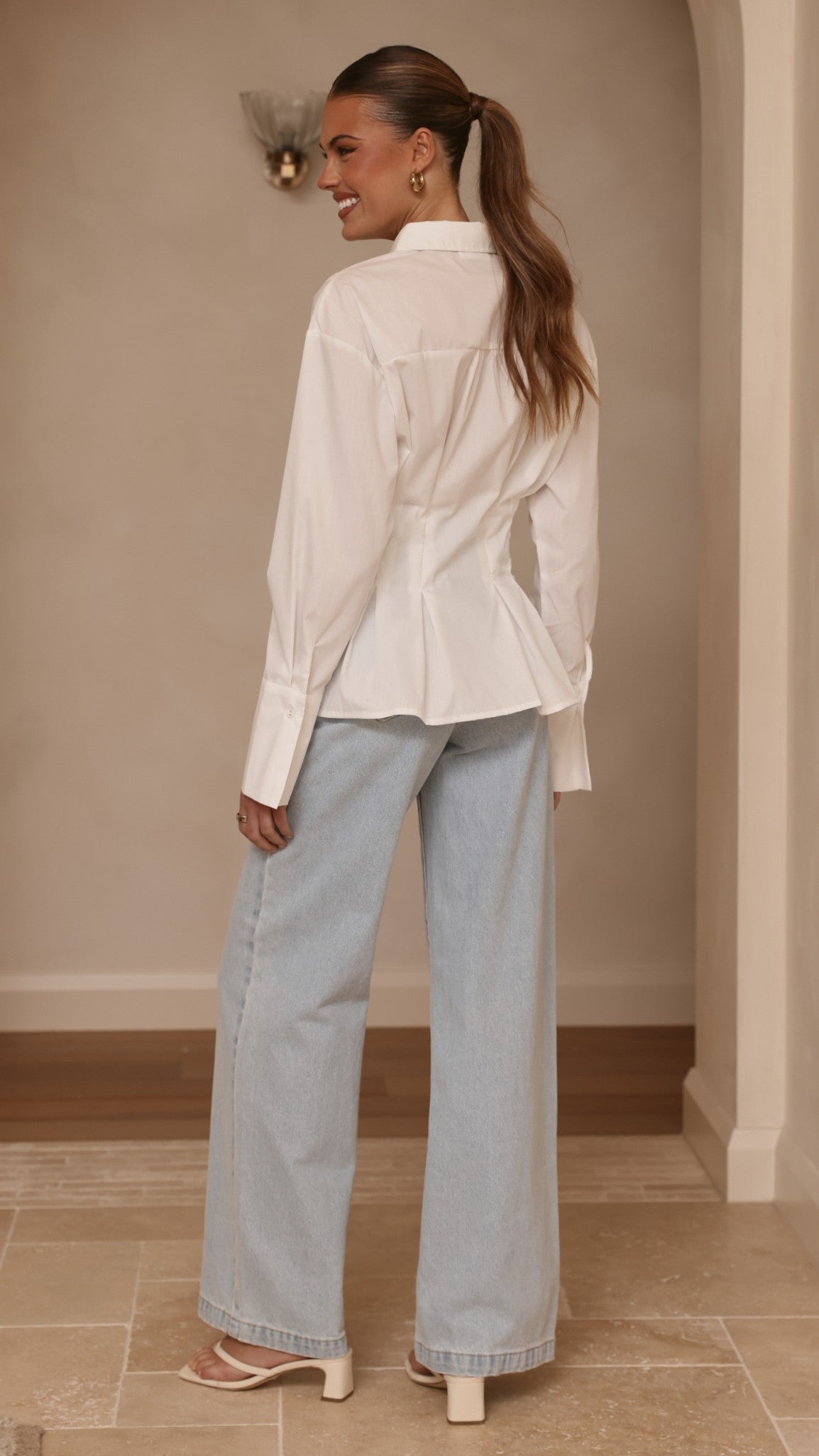 Riley Long Sleeve Top - White - Billy J