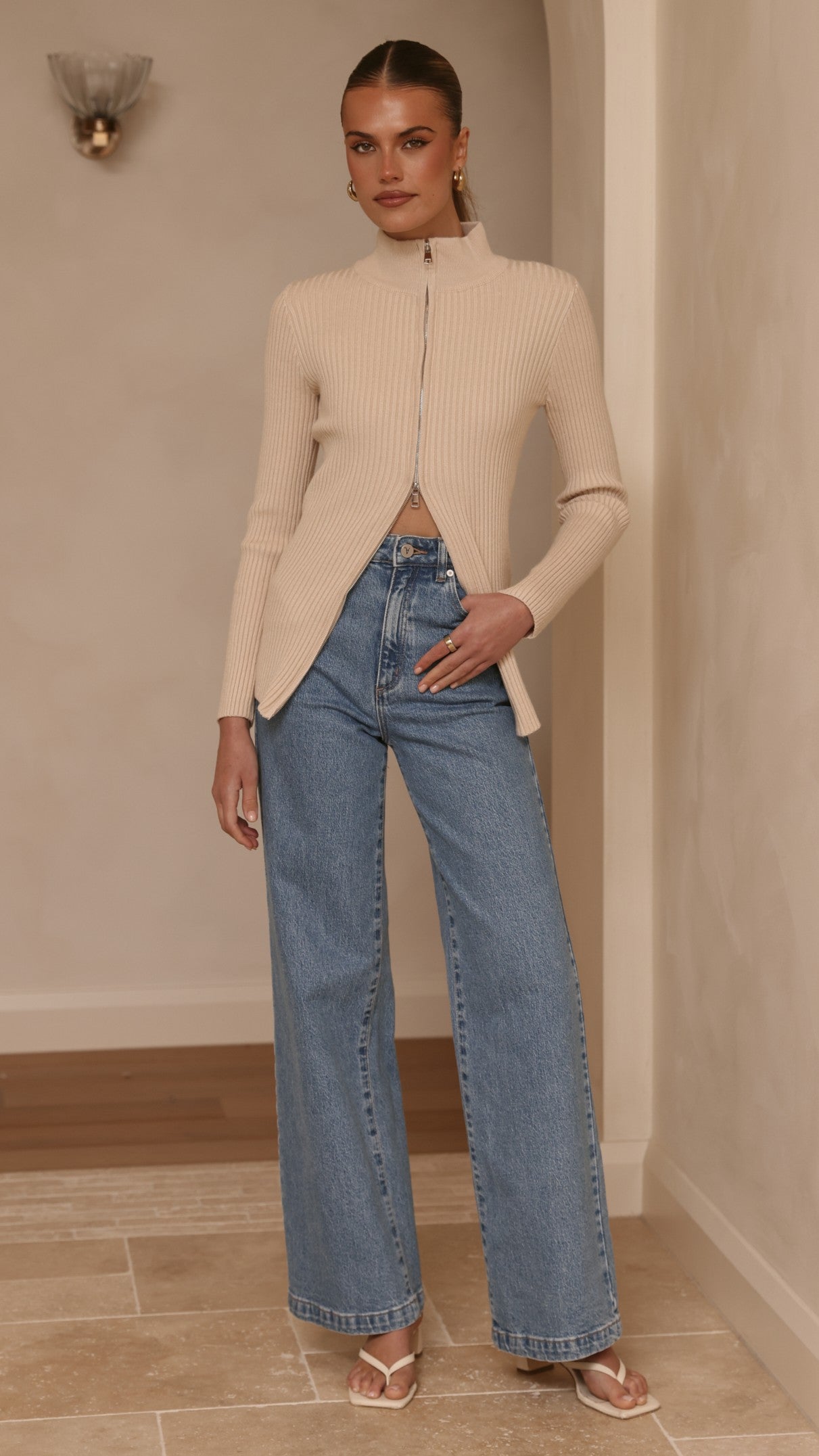 Cleo Long Sleeve Top - Beige - Billy J