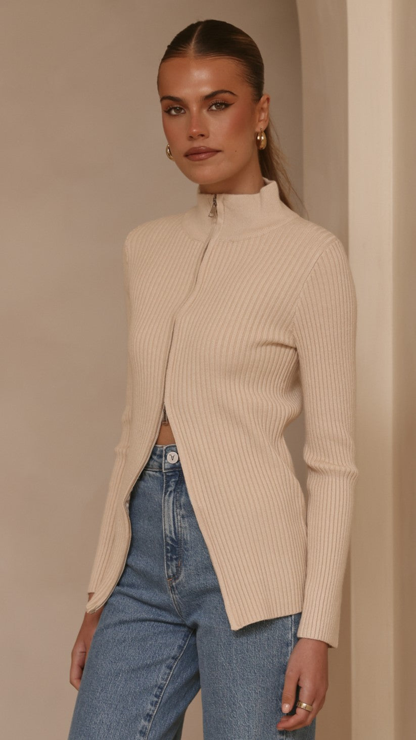 Cleo Long Sleeve Top - Beige - Billy J