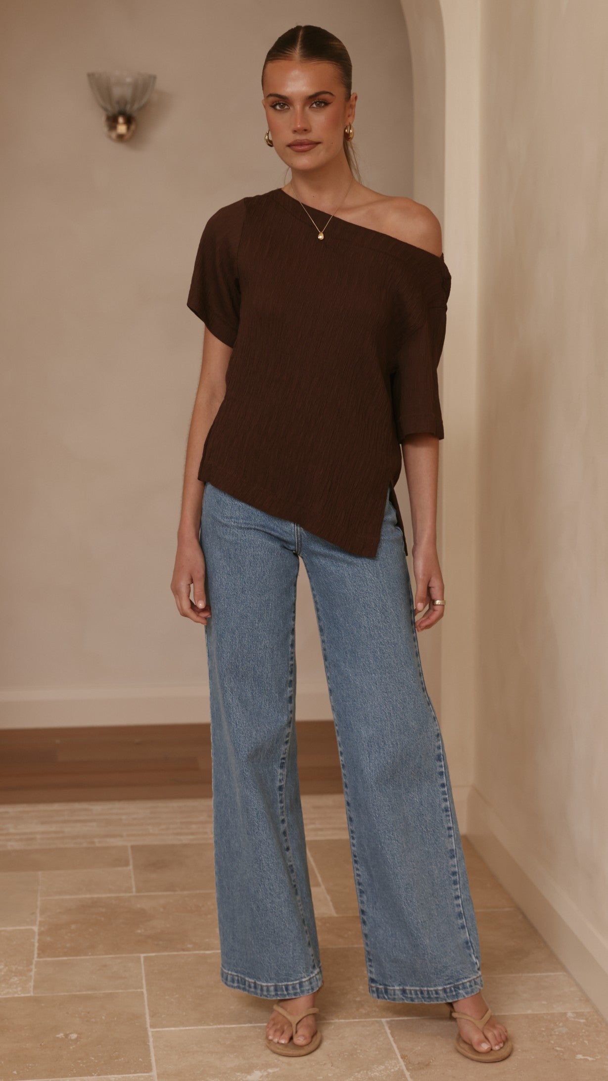 Aziel Off Shoulder Tee - Chocolate - Billy J