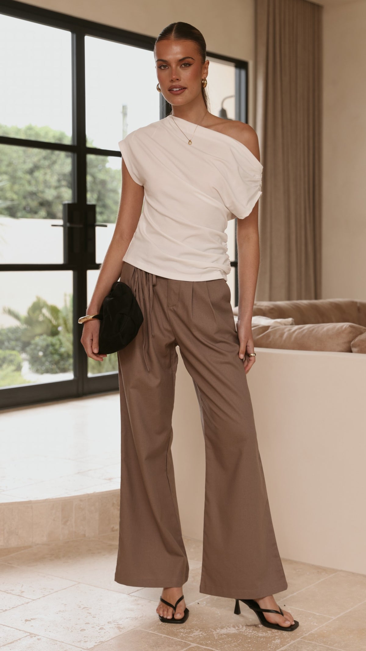 Cascada Tie Waist Pants - Brown - Billy J