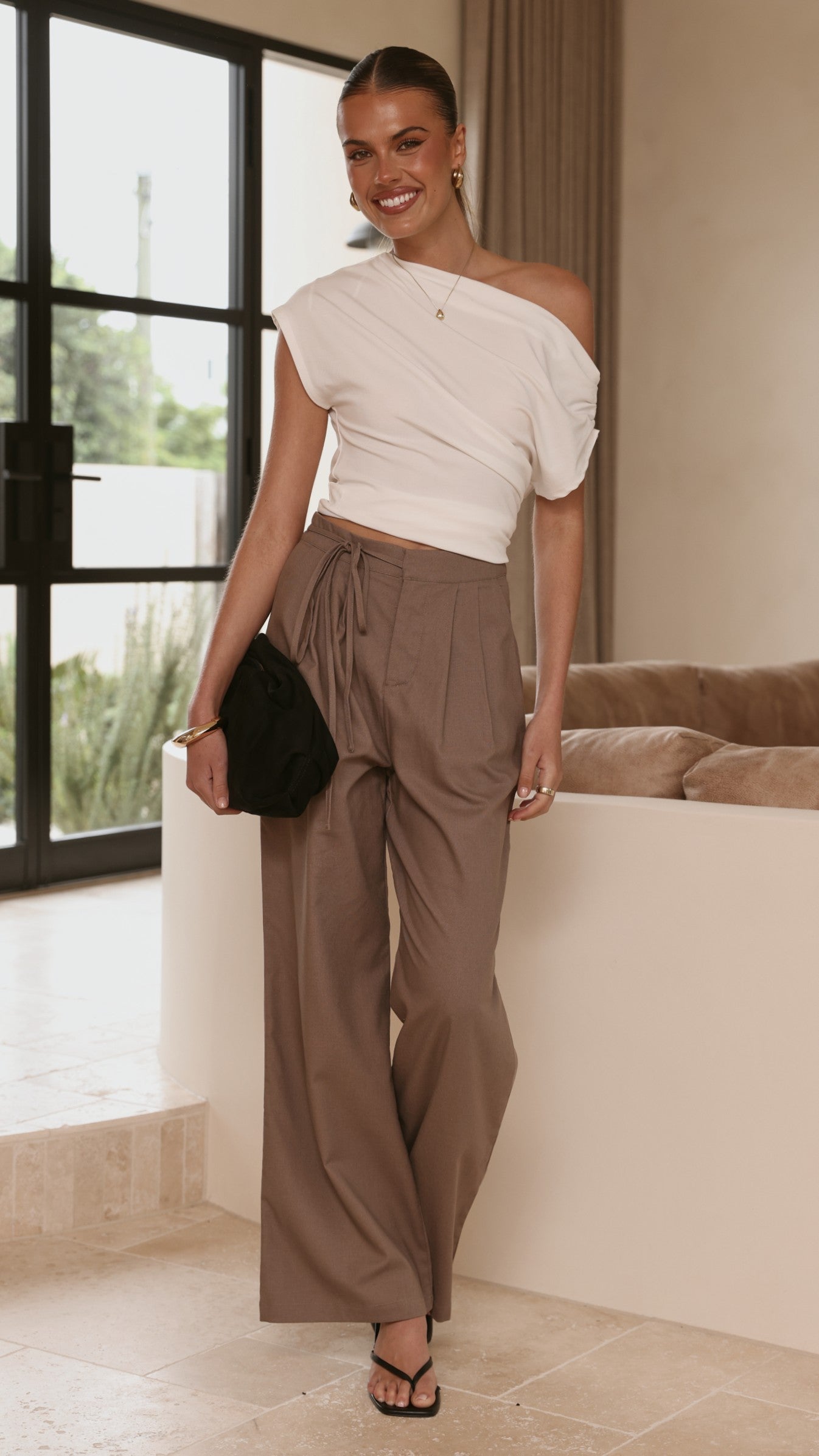 Cascada Tie Waist Pants - Brown - Billy J