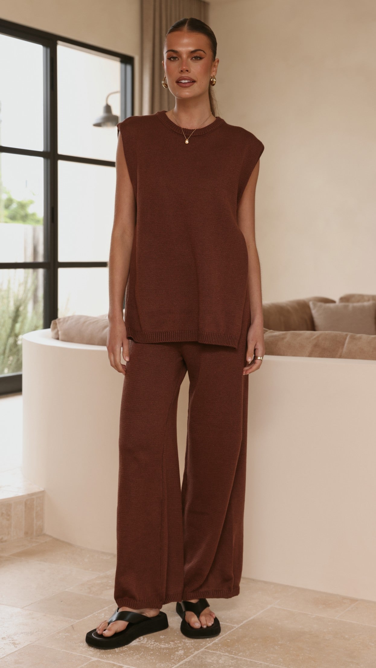 Florentine Knit Vest and Pants Set - Chocolate - Billy J
