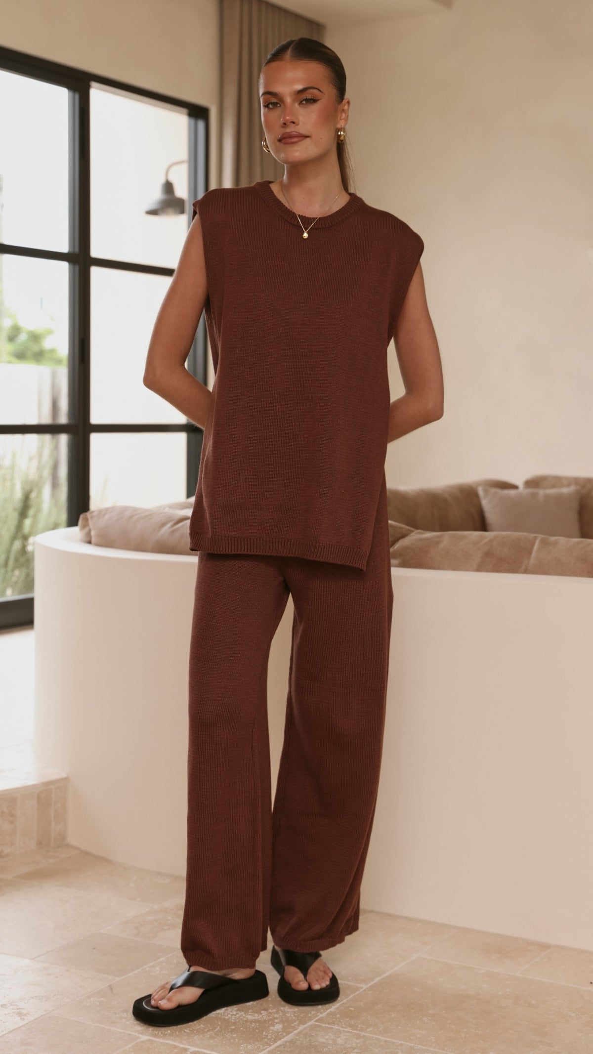 Florentine Knit Vest and Pants Set - Chocolate - Billy J