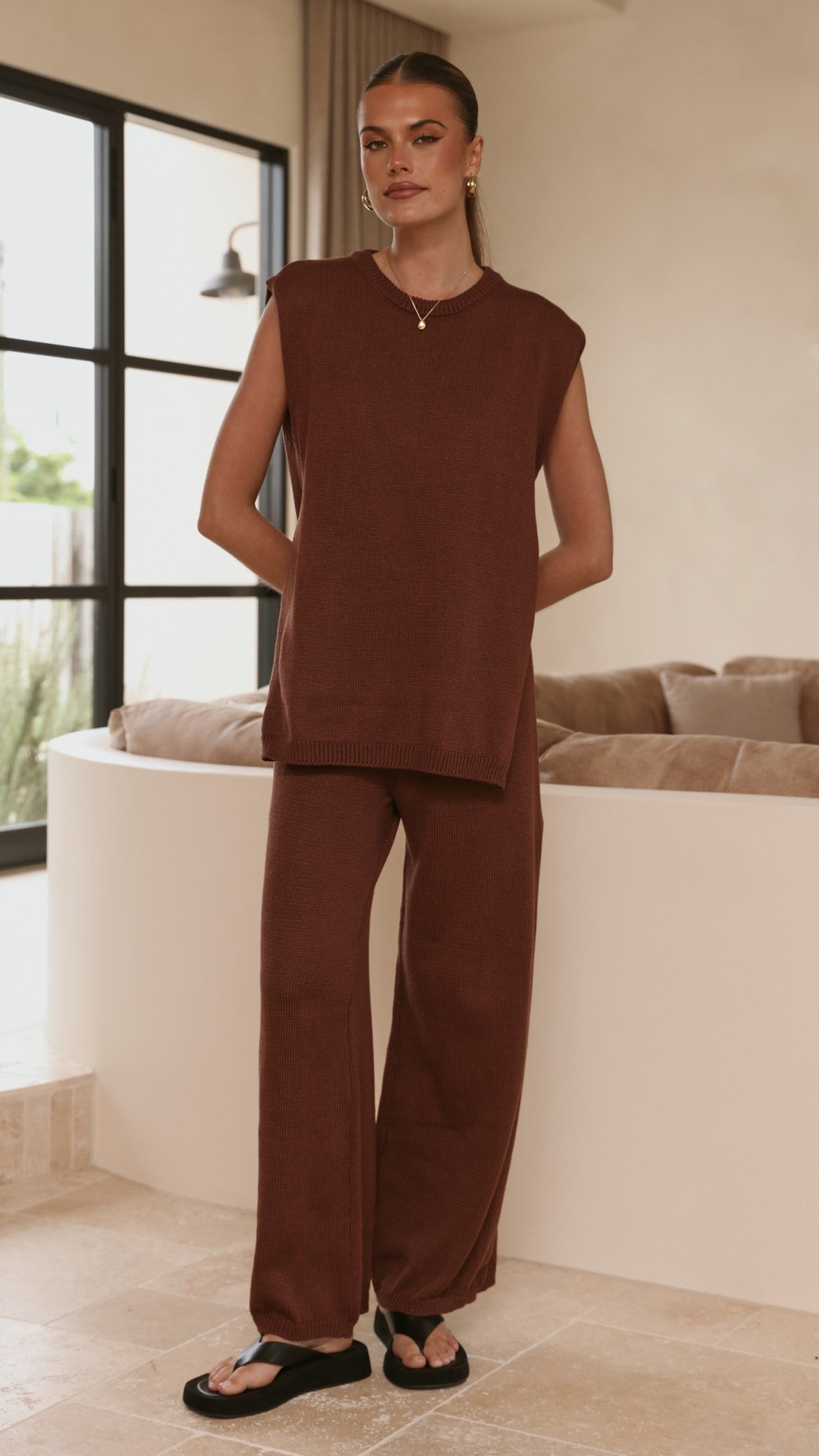 Florentine Knit Vest and Pants Set - Chocolate - Billy J