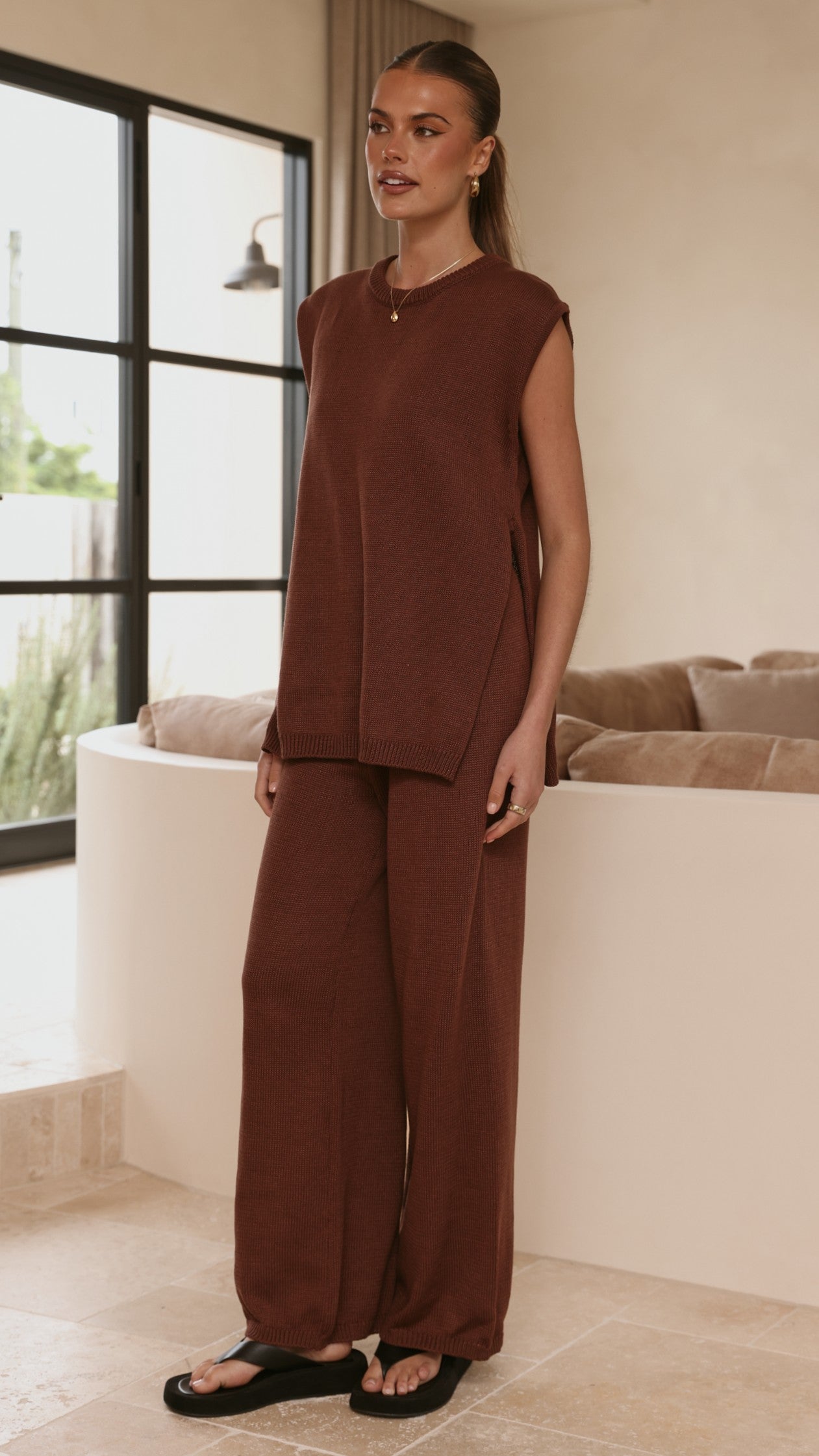 Florentine Knit Vest and Pants Set - Chocolate - Billy J