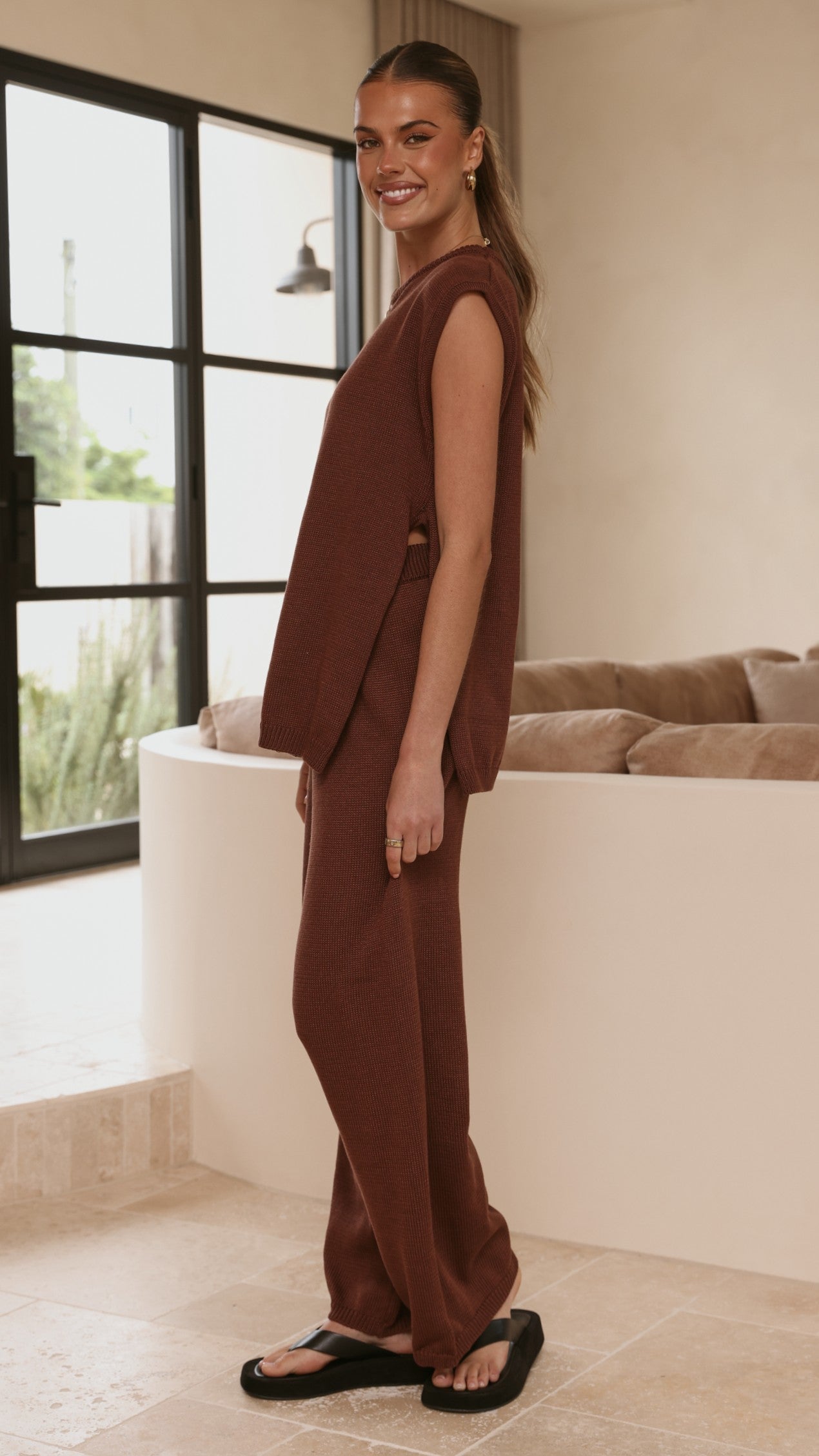 Florentine Knit Vest and Pants Set - Chocolate - Billy J