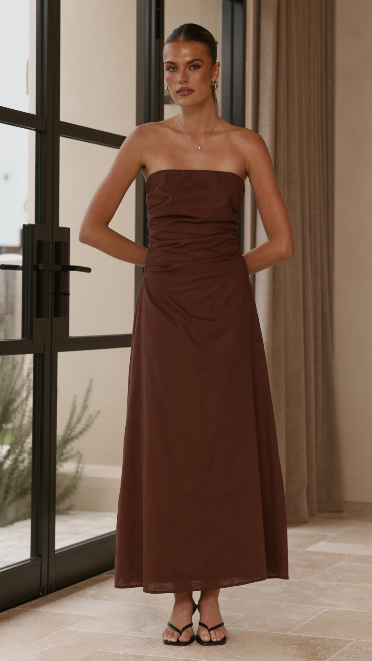 Bolivia Strapless Maxi Dress - Chocolate - Billy J