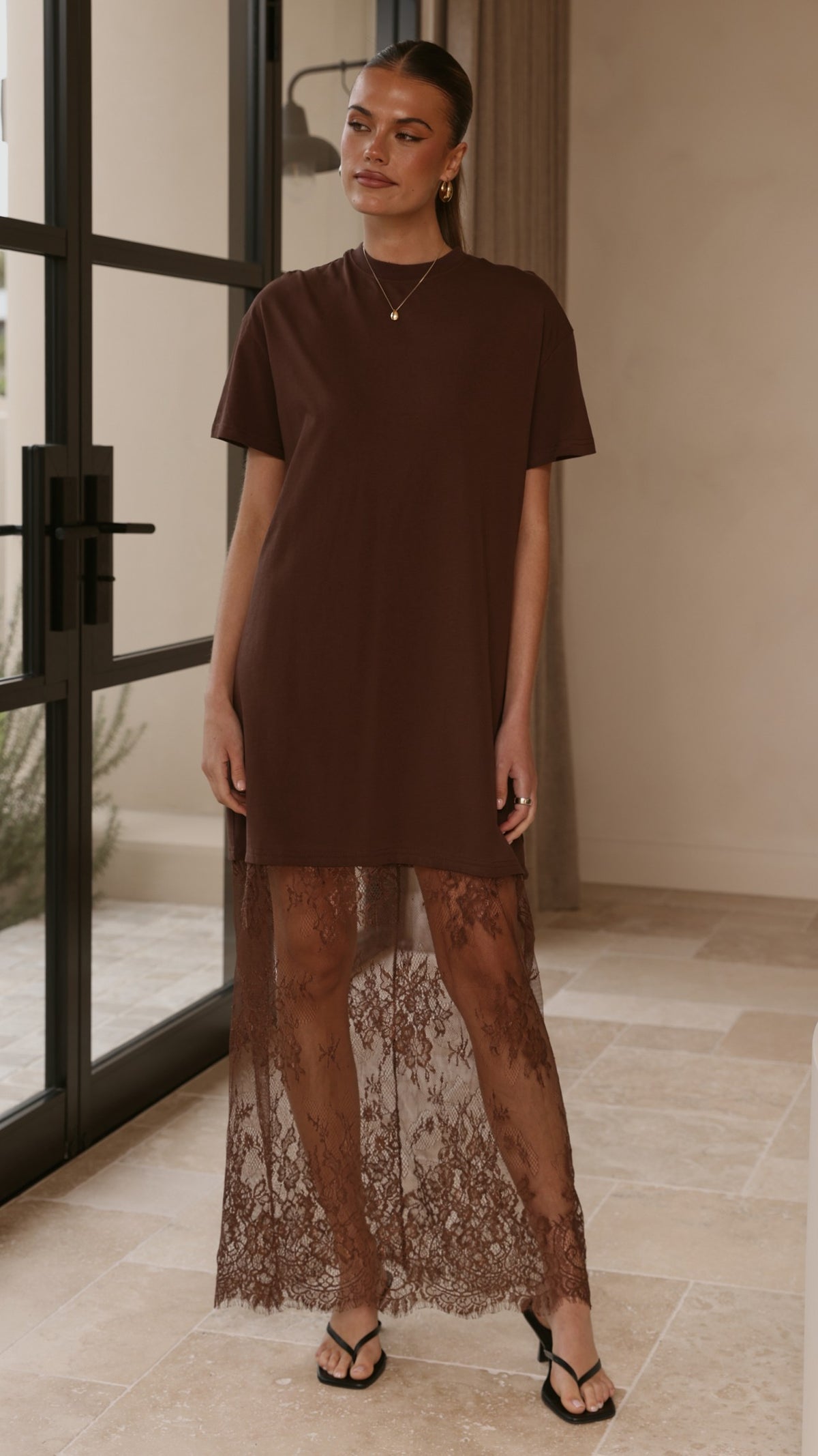 Adora T-Shirt Maxi Dress - Chocolate - Billy J