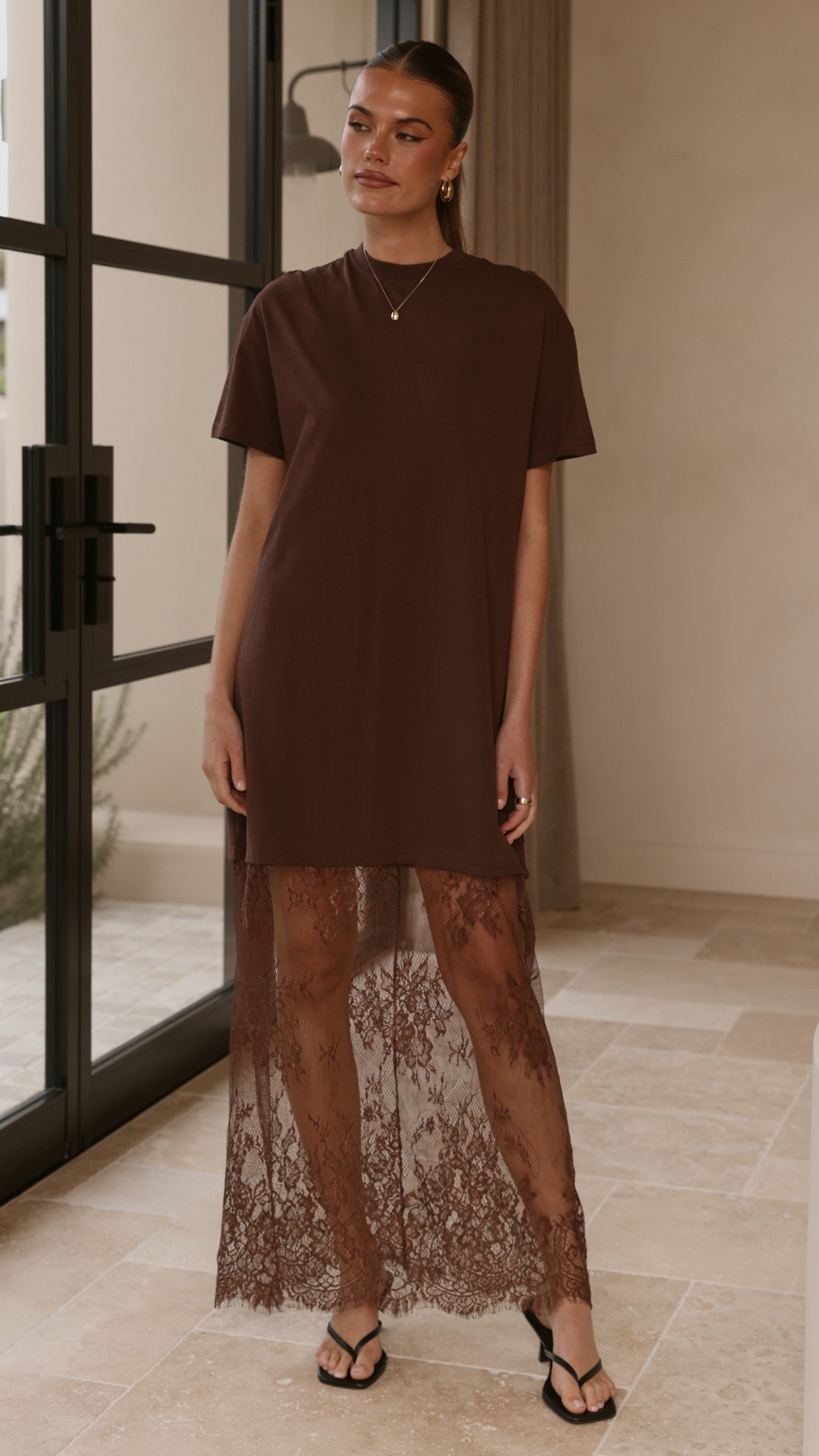 Adora T-Shirt Maxi Dress - Chocolate - Billy J