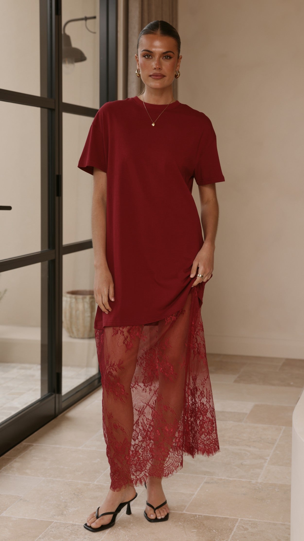 Adora T-Shirt Maxi Dress - Wine - Billy J