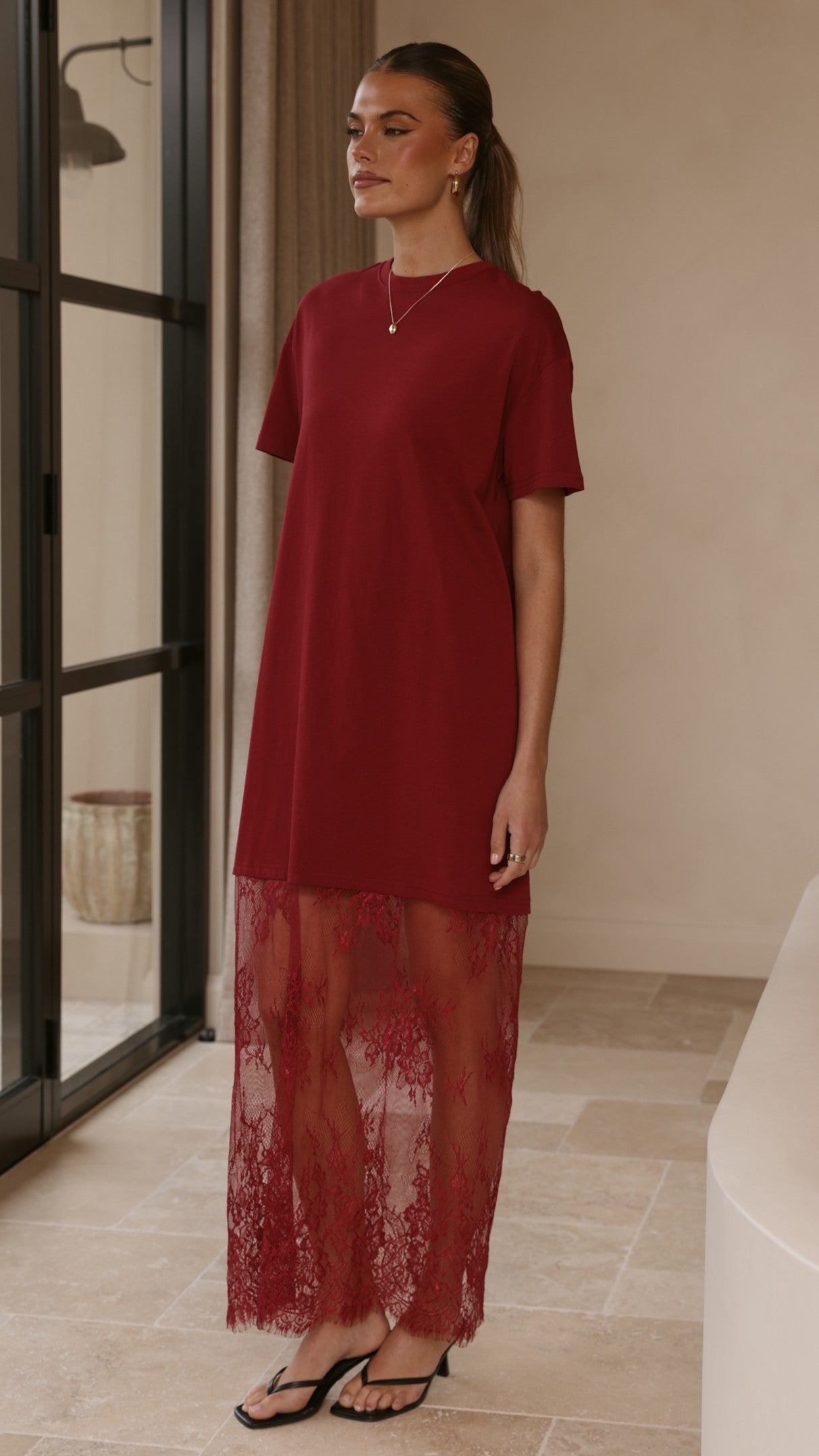 Adora T-Shirt Maxi Dress - Wine - Billy J