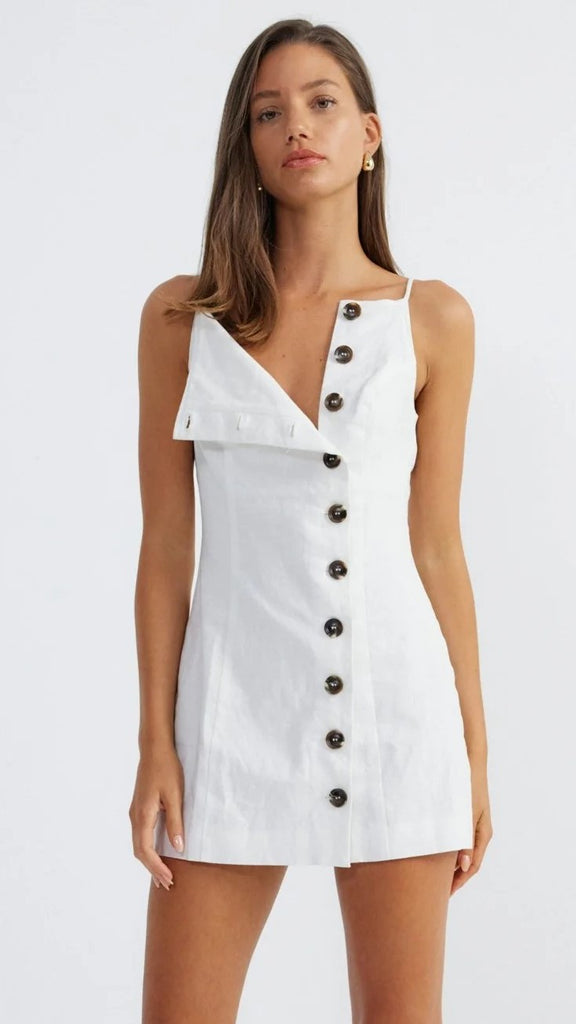 Allegra Linen Mini Dress - White - Billy J