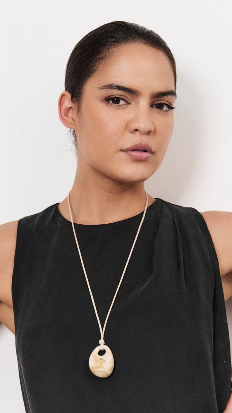 Resin Pendant Adjustable Leather Necklace - Camel - Billy J