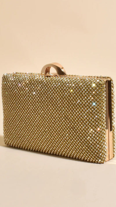 Load image into Gallery viewer, Mariah Diamante Structured Clutch - Gold - Billy J
