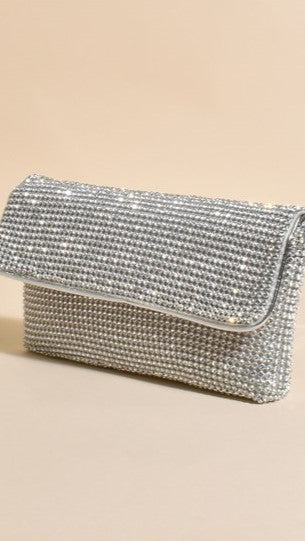 Malia Foldover Diamante Clutch - Silver - Billy J