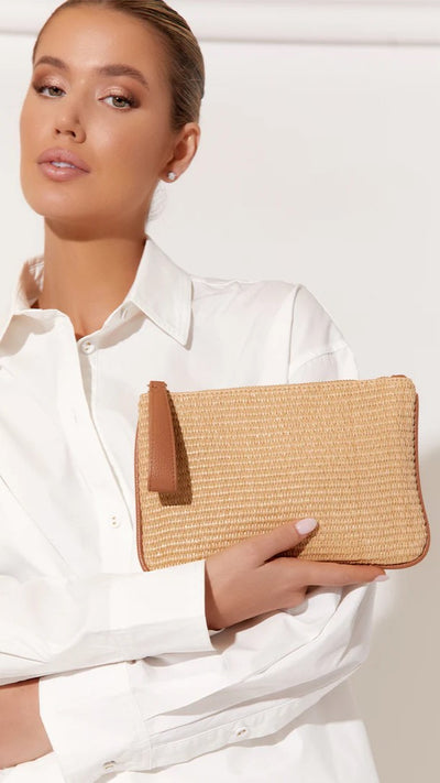 Load image into Gallery viewer, Francesca Weave Pouch -  Natural/Tan

