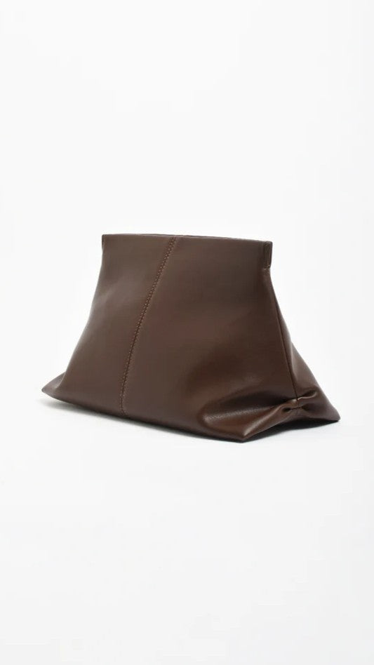 Semi Structured Fold Over Clutch - Chocolate - Billy J