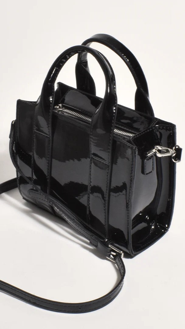 Mallory High Shine Mini Tote Bag - Black