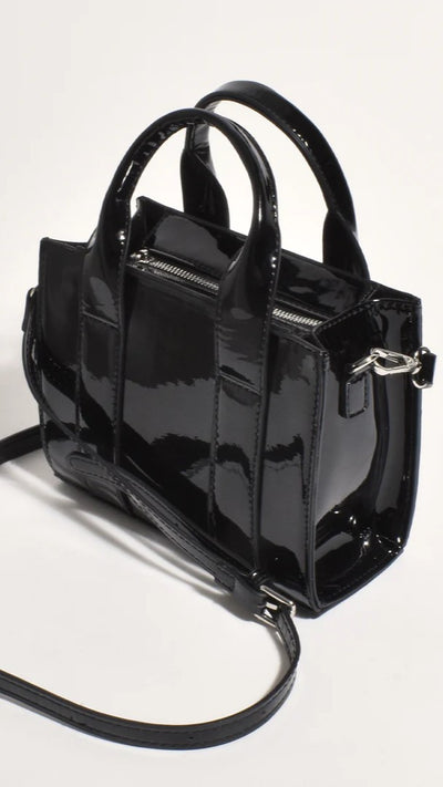 Load image into Gallery viewer, Mallory High Shine Mini Tote Bag - Black
