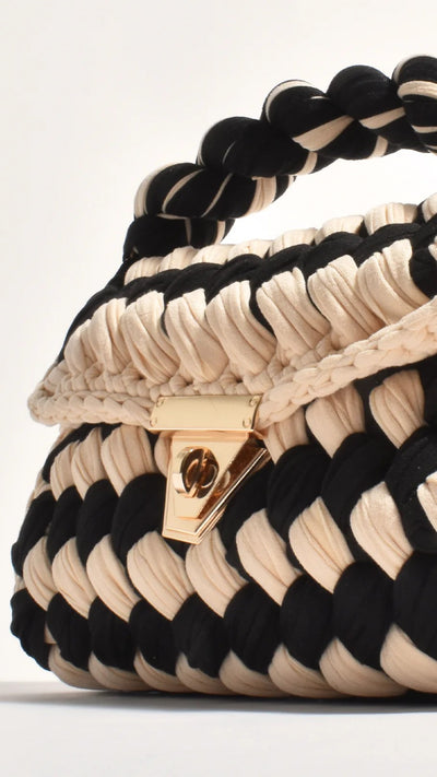 Load image into Gallery viewer, Annabel Chunky Plaited Handbag - Black/Cream
