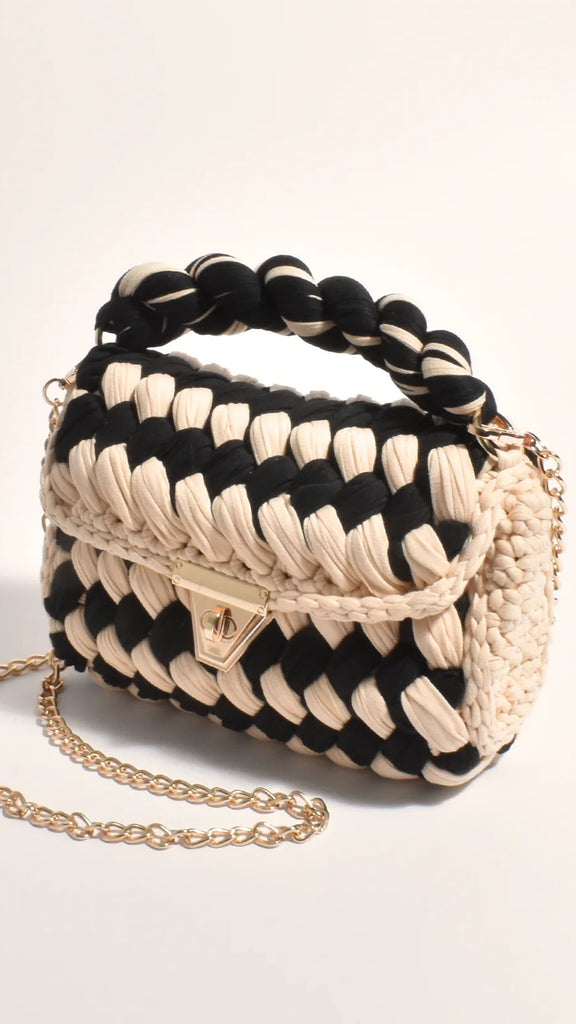 Annabel Chunky Plaited Handbag - Black/Cream