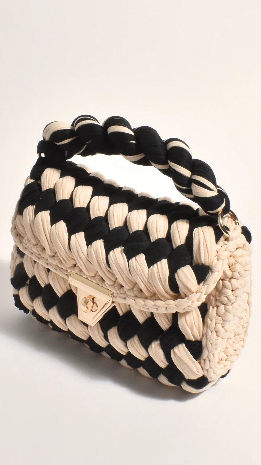 Annabel Chunky Plaited Handbag - Black/Cream - Billy J