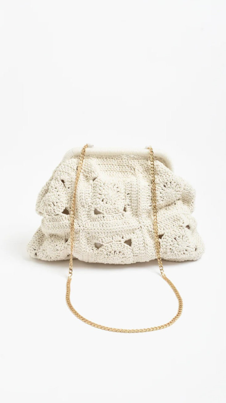 Ellie Crochet Clip Top Clutch - Cream - Billy J