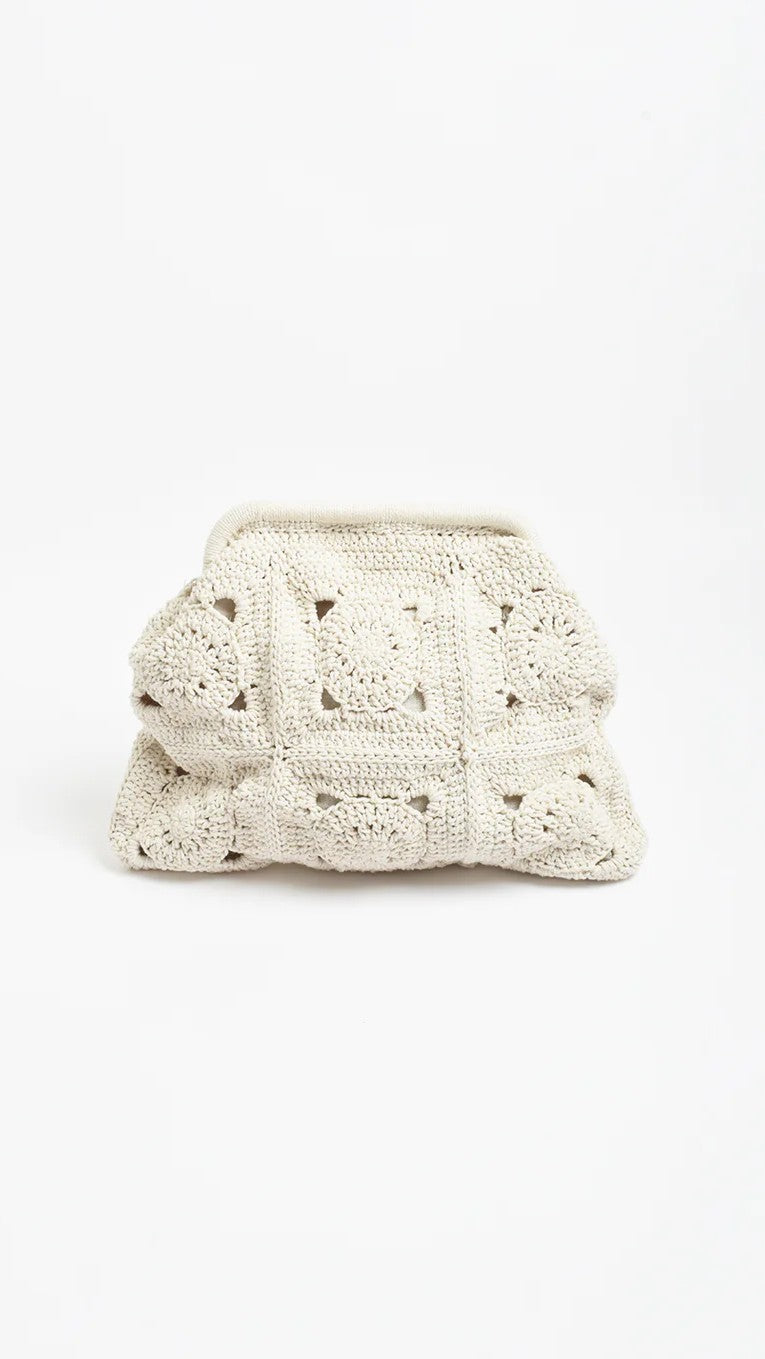 Ellie Crochet Clip Top Clutch - Cream - Billy J