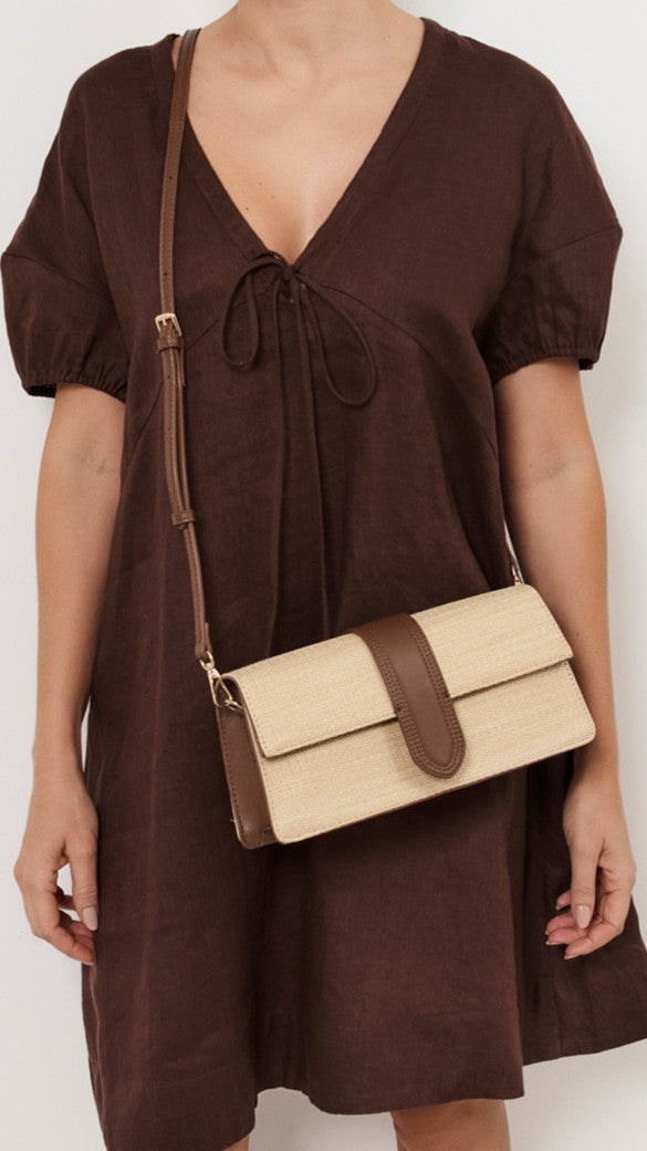 Woven Fold Over Small Bag - Natural - Billy J