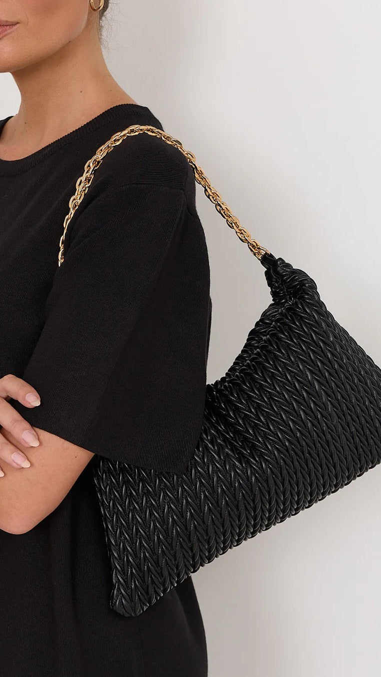 Arrow Weave Shoulder Bag - Black - Billy J