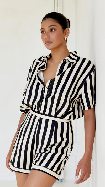 Load image into Gallery viewer, Essie Shirt - Black/Beige Stripe
