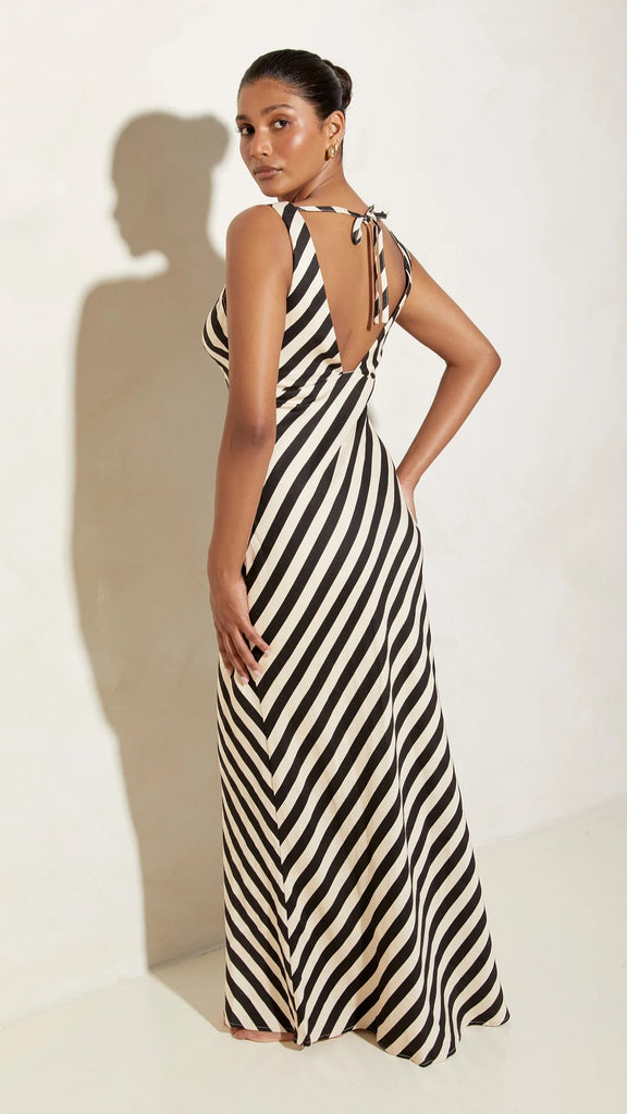 Ellery Maxi Dress - Black/Beige Stripe